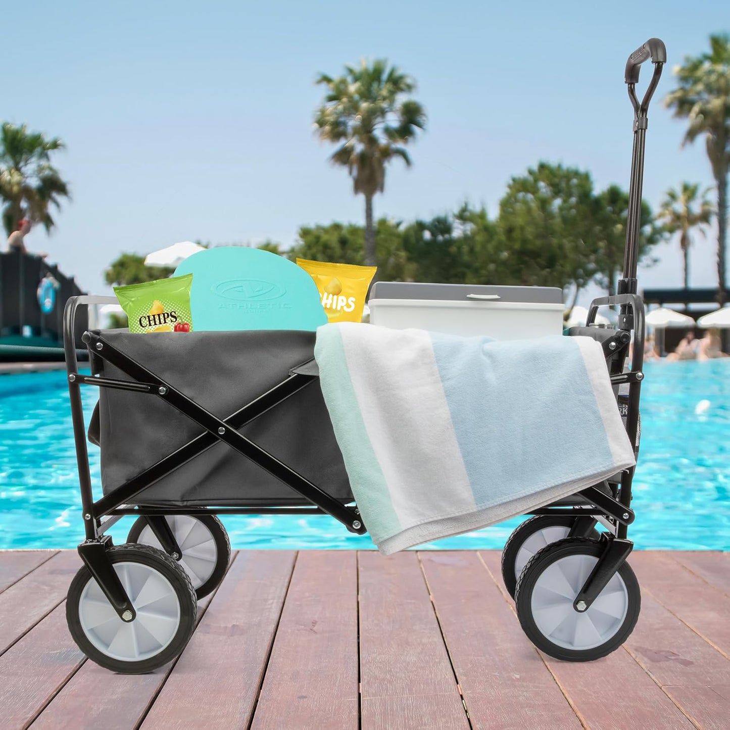 Collapsible Wagon - Grocery Cart on Wheels - Portable Beach Wagon, Folding Garden Cart or Shopping Cart - Wagons Carts Foldable by Pure Garden (Gray)