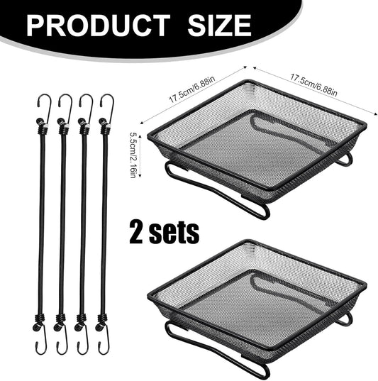 2 Pcs Deck Railing Bird Feeder Tray for Balcony 7 x 7 x 2 Inch Compact Platform Bird Seed Tray with 4 Fixed Elastic Rope for Bird Feeders, Great Garden Yard Dec for Wild Birds Squirrels Dove