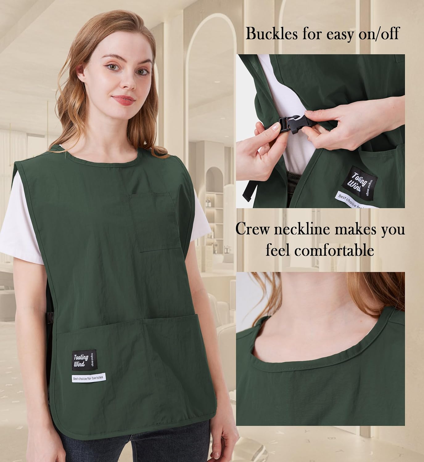 Nanxson Waterproof Cobbler Apron for Women with Pockets Barber Smock Buckle Design Hair Stylist Apron for Kitchen Garden Men