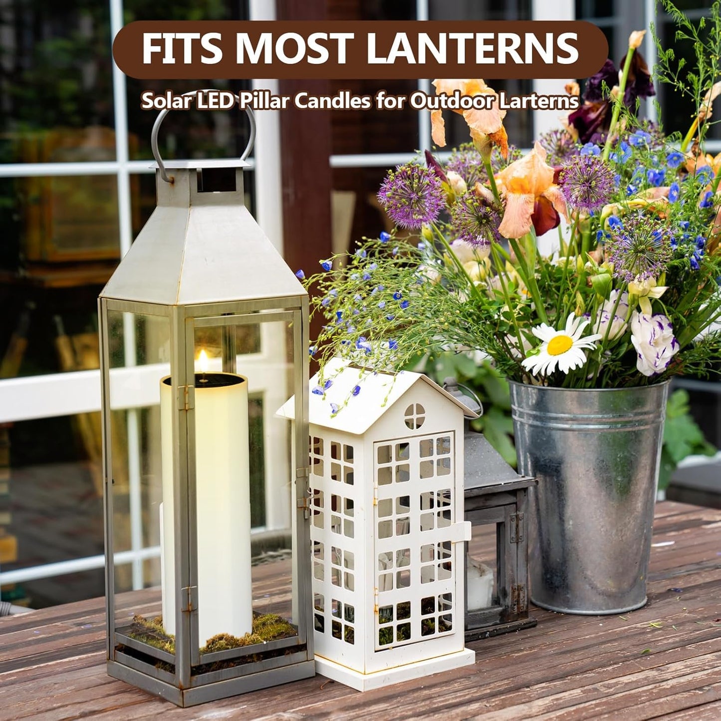 4 Pcs Large Outdoor Candles, Flameless Flickering LED Candles, Battery Operated Waterproof Candle for Wedding Centerpiece Porch Lanterns Patio Easter Decor(4"x12"/12"/12"/12")