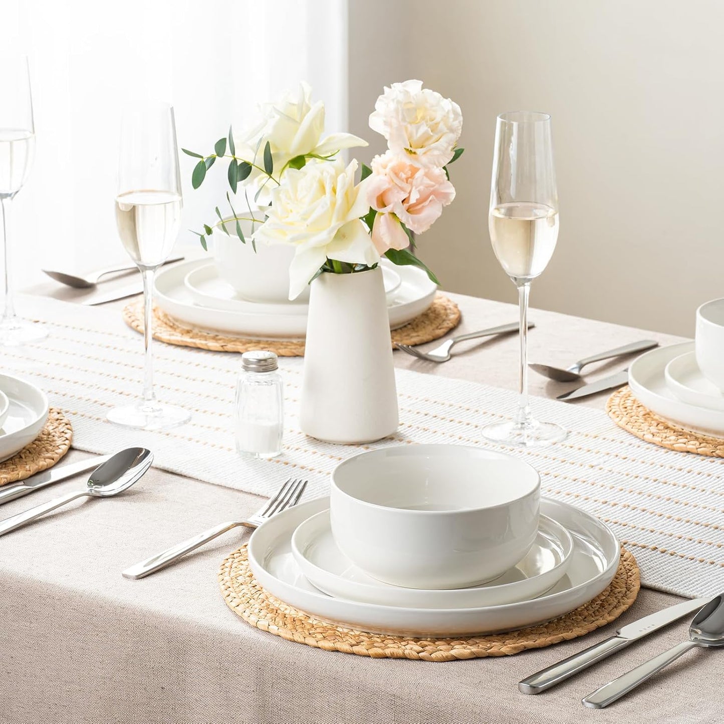 EWFEN Plates and Bowls Sets, 12 Pieces Ceramic Dinnerware Set for 4, S