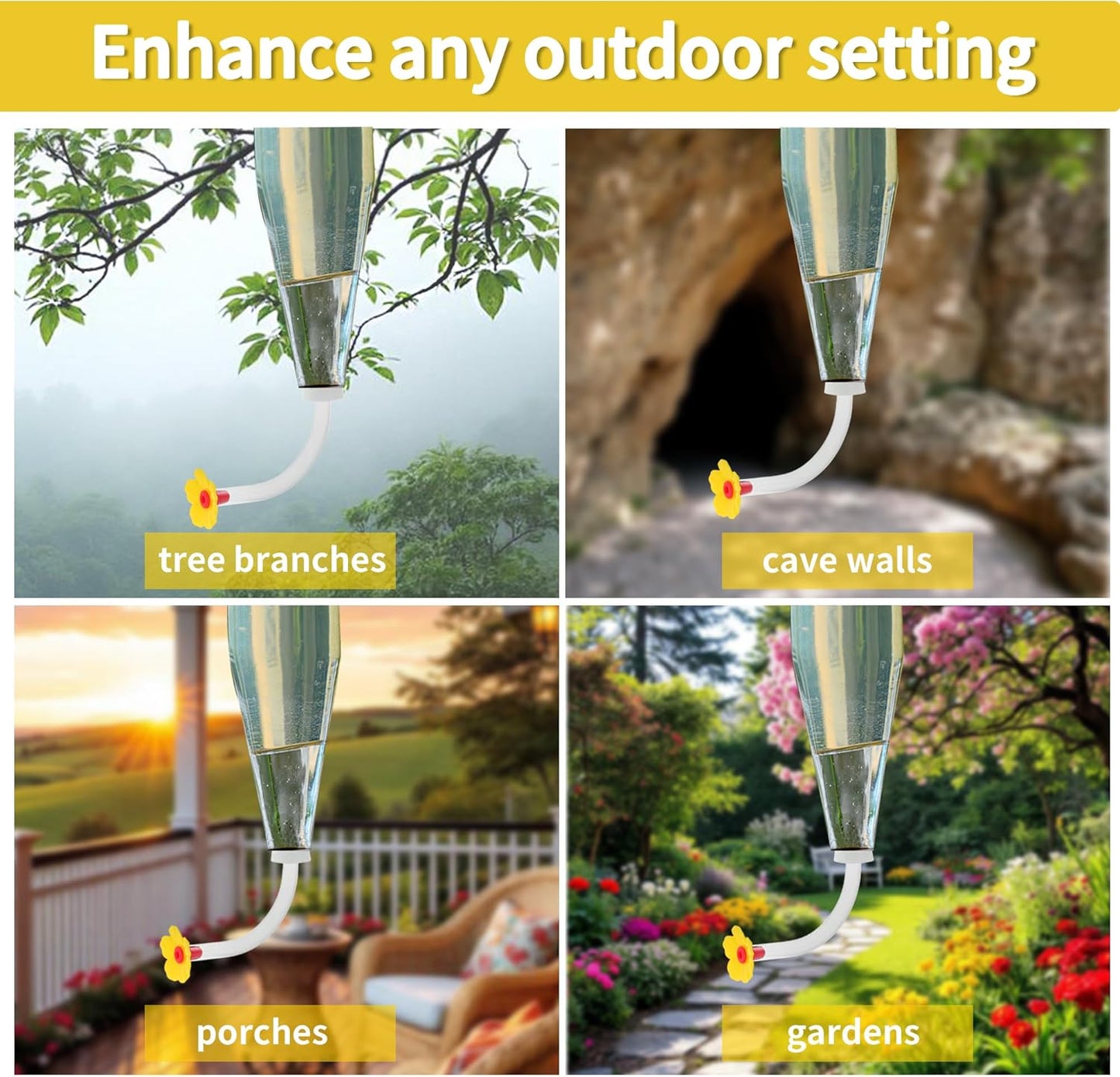 Hummingbird Feeder Parts, Flower L-Shaped Hummingbird Feeder, Replacement for Hummingbird Feeders, 3Pcs, Outdoor Bird Feeder Accessories, Yellow