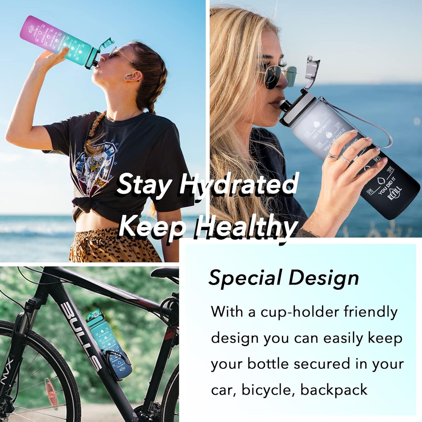 Enerbone Water Bottle, Leakproof BPA & Toxic Free, Motivational Water