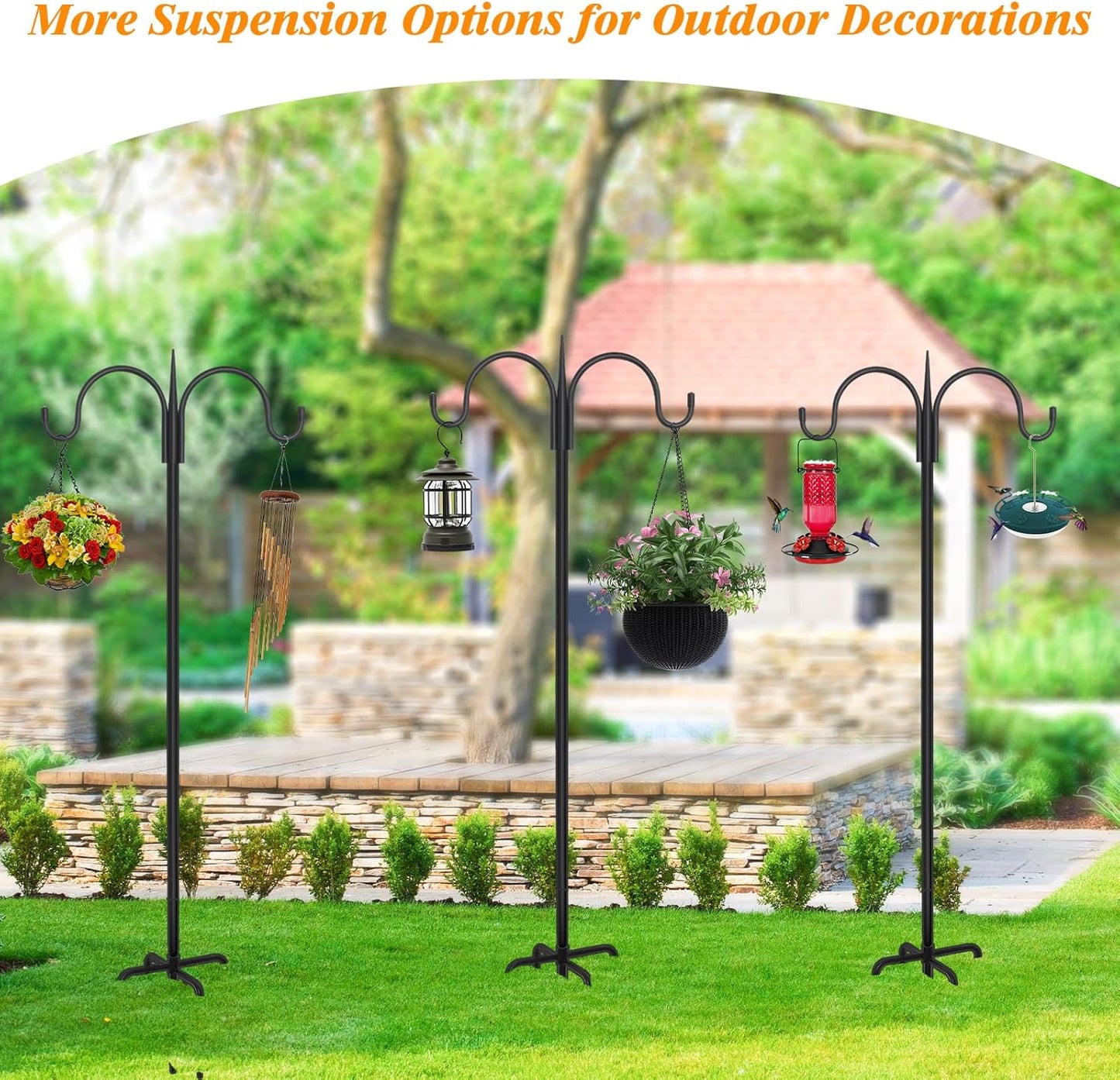 FEED GARDEN Adjustable Double Shepherds Hook for Outdoor with 5 Prong