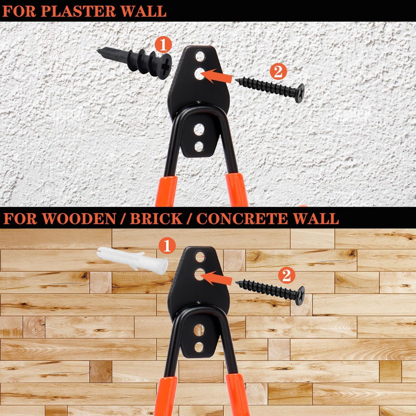 TocTen Garage Hooks, 14 Pack Garage Storage Hook Heavy Duty Solid Steel Wall Hooks, Wall Mount Storage Hook Kit with Anti-Slip Coating Ladder Hooks for Hanging Garden Tools Chair Hose Ropes (Orange)