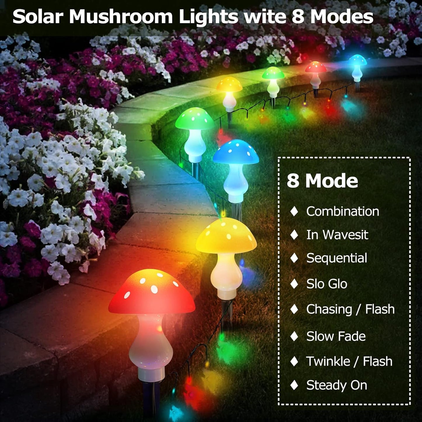 Upgraded Outdoor Solar Garden Lights, 8 Pack 50 LED Mushroom Outdoor 8