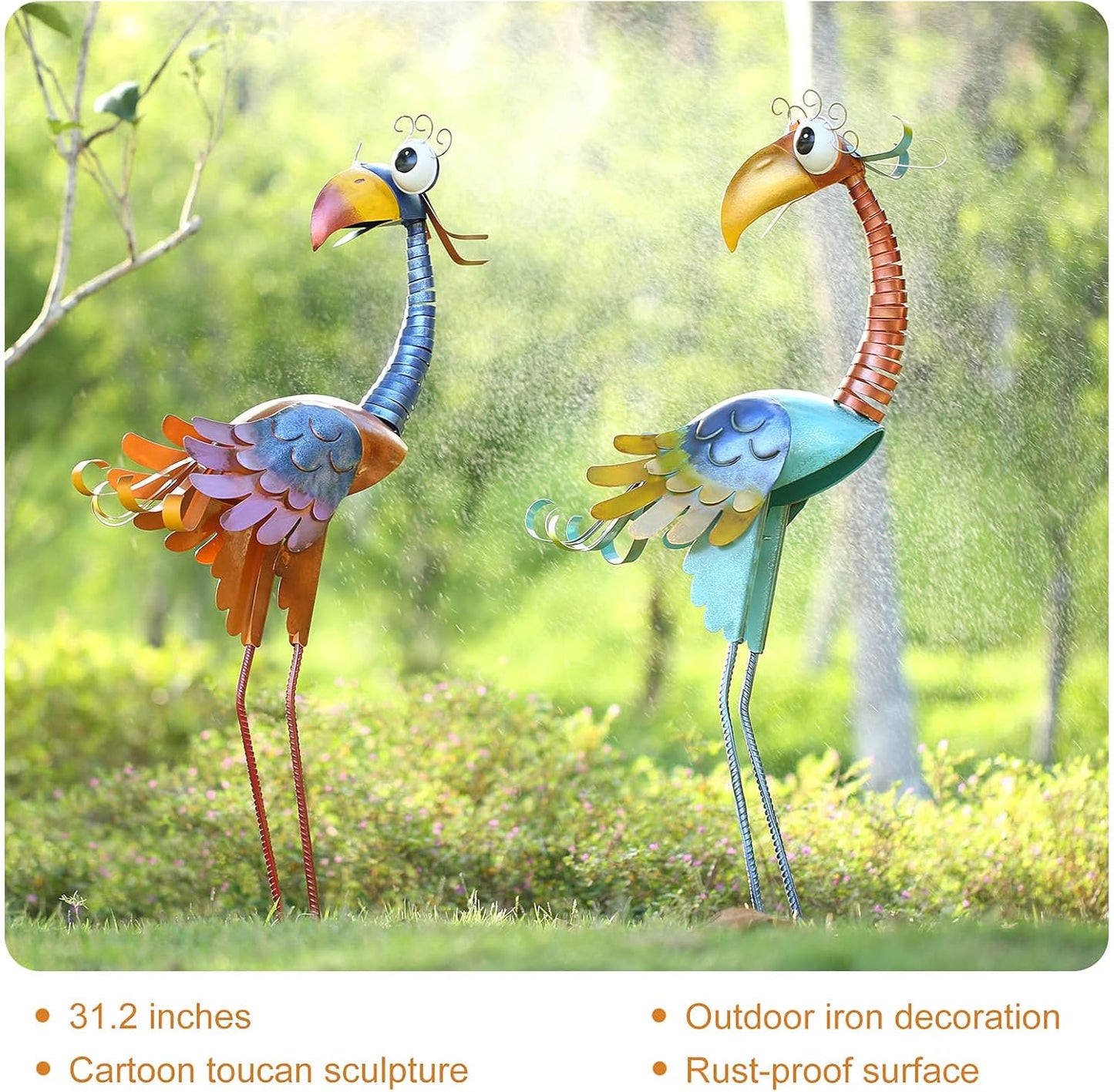 Tooarts Metal Garden Bird Statue Standing Animal Backyard Ornaments Ou
