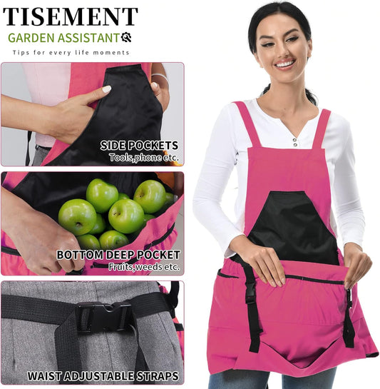 Gardening Apron, 8Oz Waterproof Canvas Garden Apron with Quick Release Pockets for Harvesting, Great Gardening Gifts for Women.