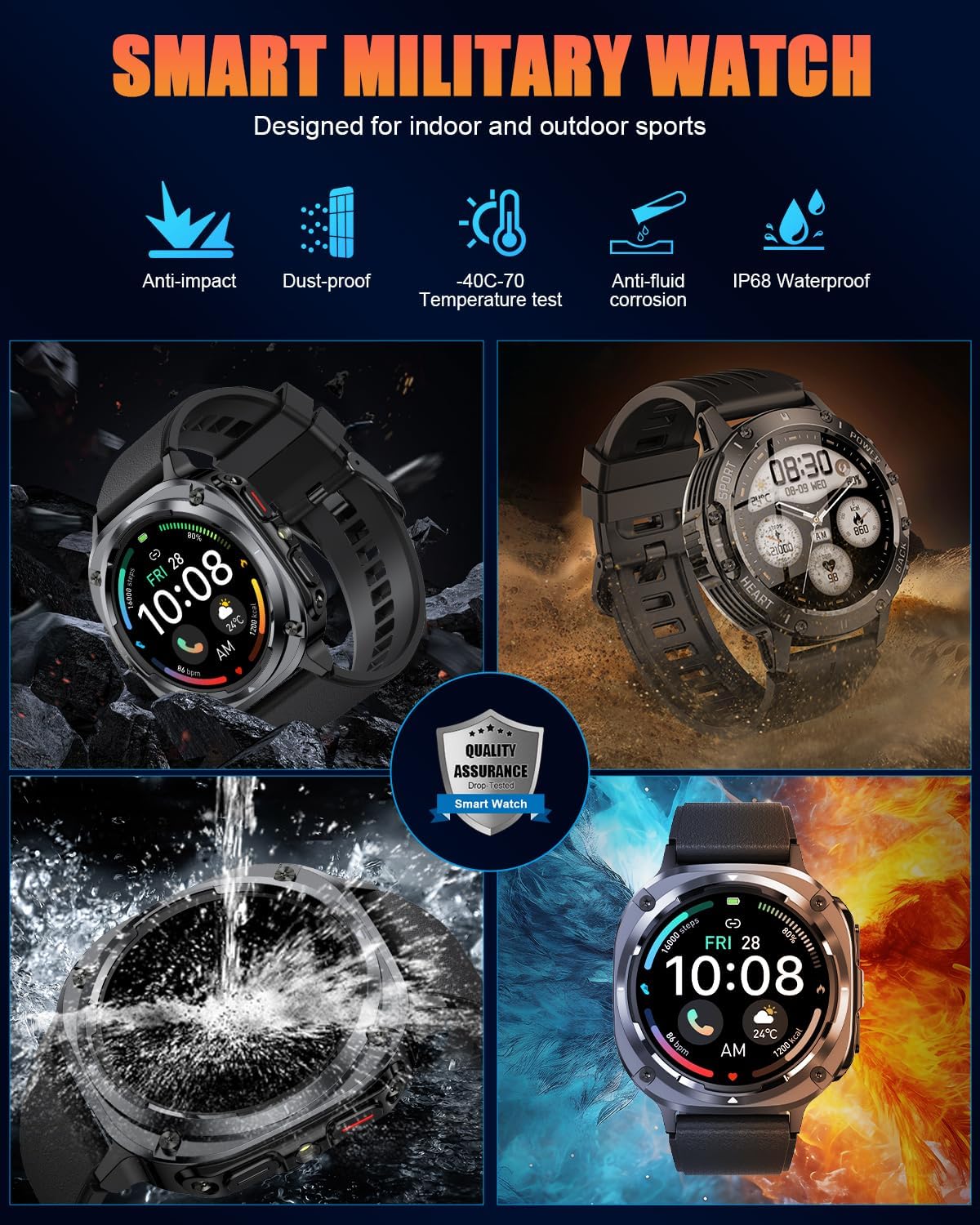 Military Smart Watches for Men(Answer/Make Calls), 1.39" HD Fitness Wa