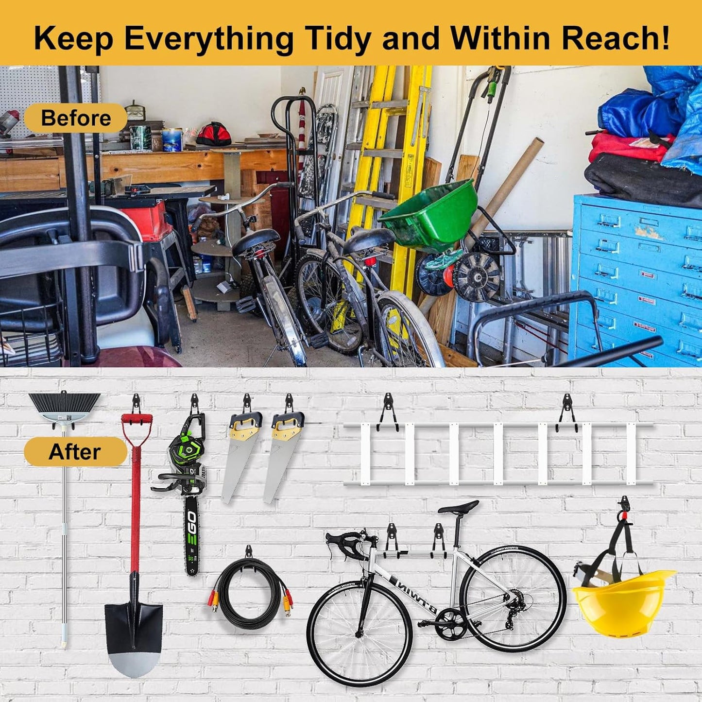 Garage Hook Heavy Duty Wall Storage Hangers, 24 Pack Garage Storage Hooks Steel Tool Black for Ladders, Ropes, Garden Tools