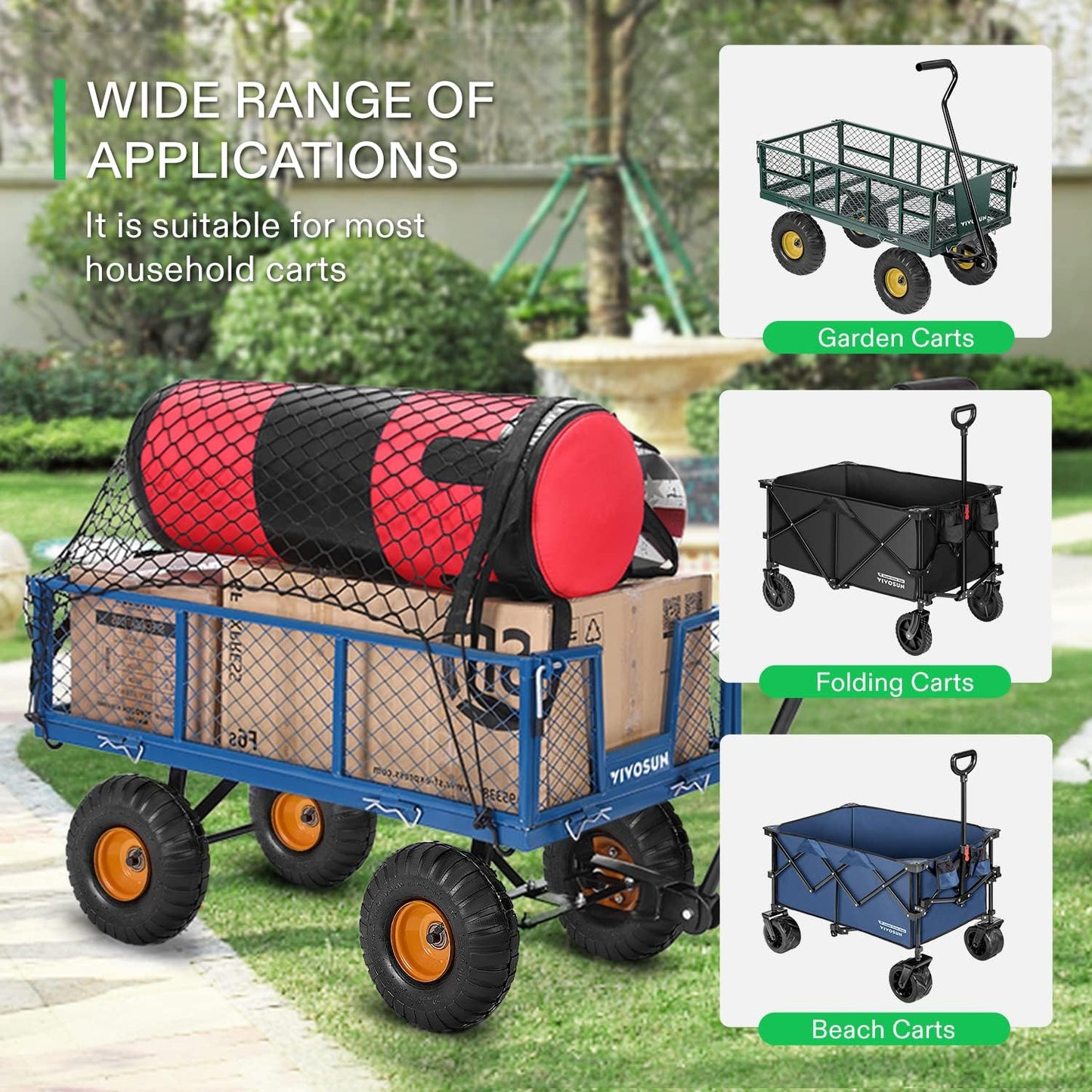 VIVOSUN Cargo Net for Garden Wagon, 36" X 30" Heavy Duty Nylon Netting with Storage Bag for Folding Wagon, Beach Cart, Garden Cart, Trolley Cart, Black