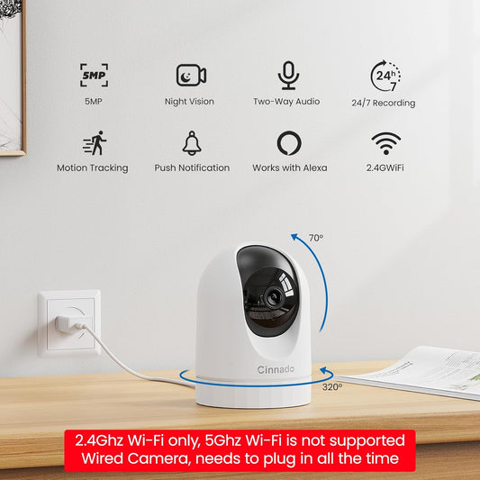 Cinnado Security Camera Indoor-2K 360° WiFi Cameras for Home Security,