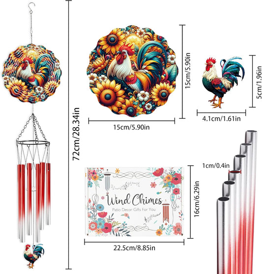 Wind Chimes with Rooster Wind Spinner, Chicken Gifts for Women Mom Fri