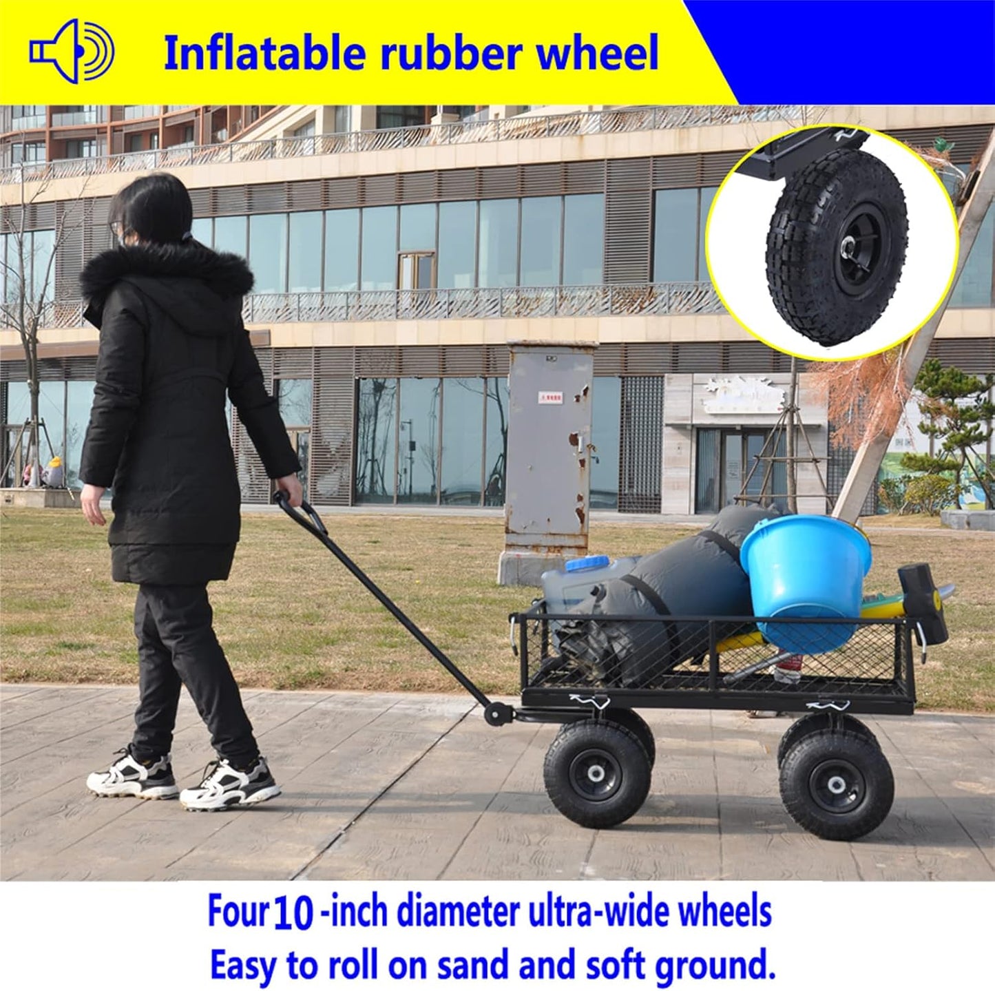 Garden Cart Outdoor Utility Wagon with Solid Wheels Beach Wagon,All Te