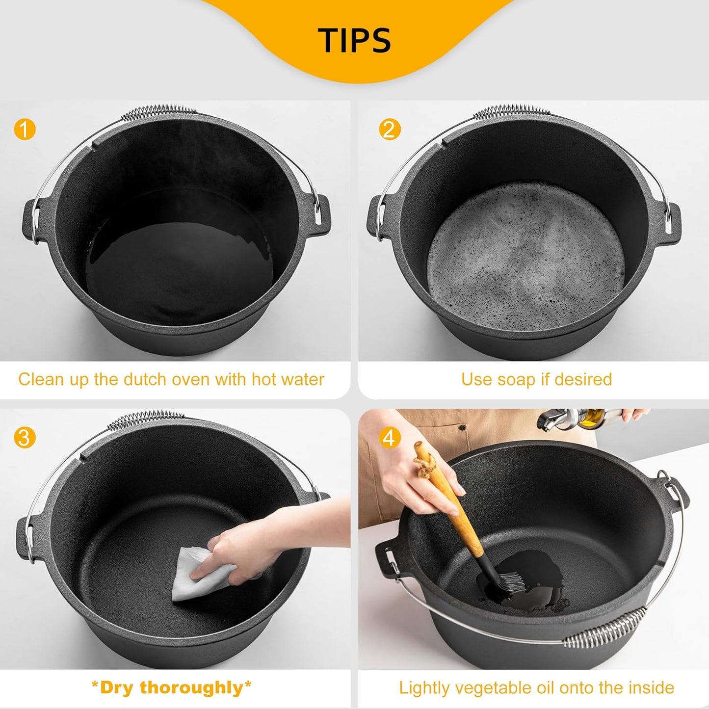 Velaze 10QT Camping Dutch Oven, Pre-Seasoned Cast Iron Camp Dutch Oven