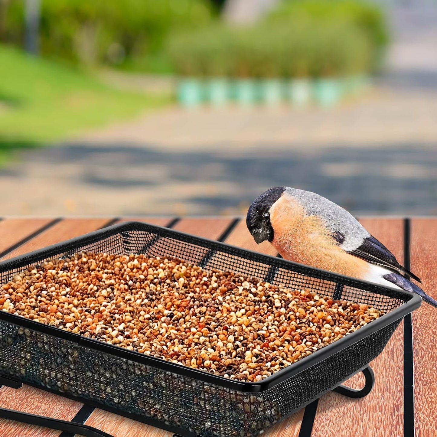 Ground Platform Bird Feeder Metal Seed Tray for Outside Garden Wild Bi