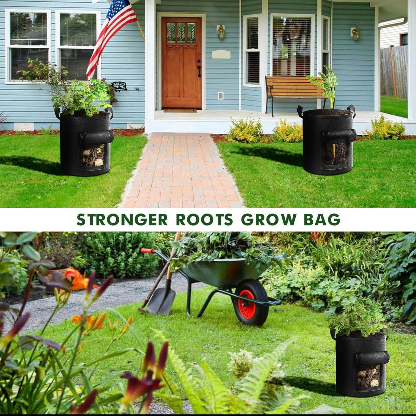 5-Pack 10 Gallon Potato Grow Bags, Garden Planting Bag with Reinforced
