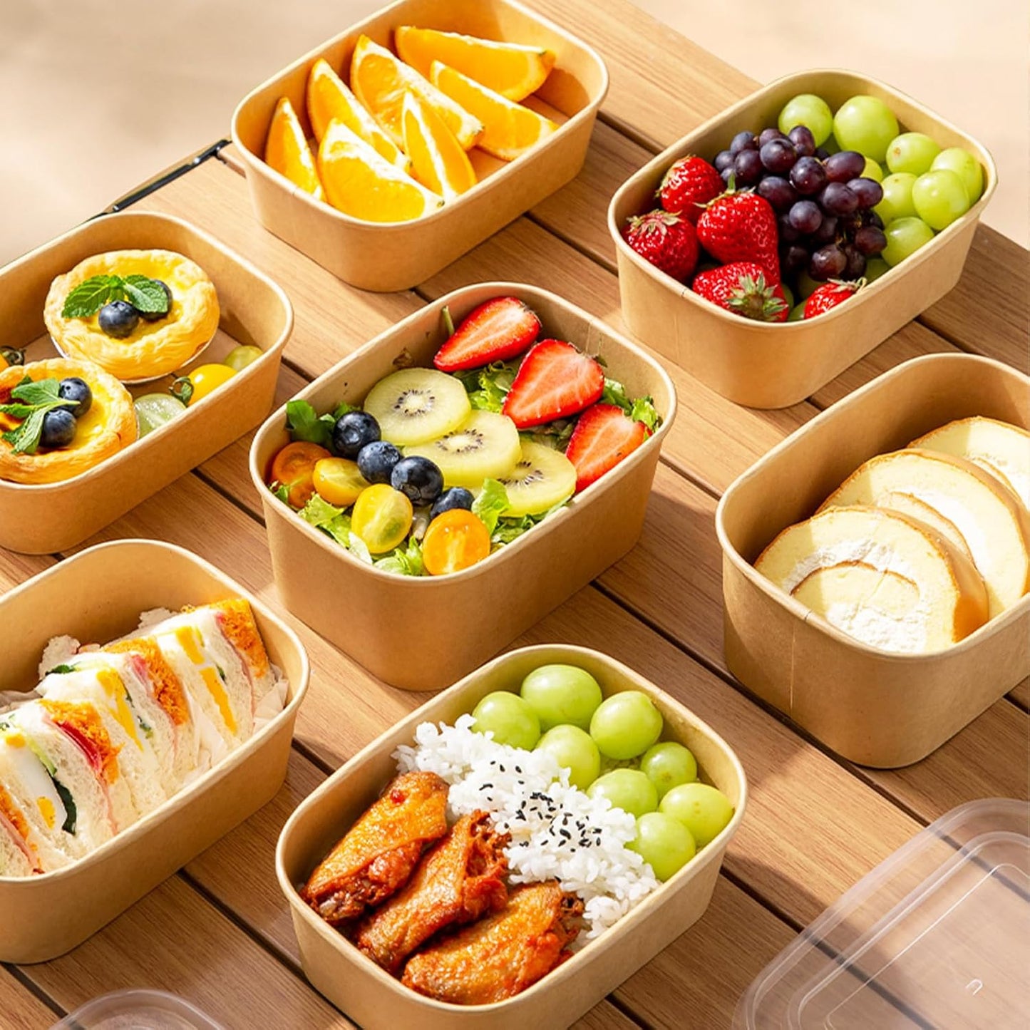 50-Pack 29oz Disposable Kraft Paper Bowls【with Lids and Forks】,Meal Prep Containers Disposable To go Food Containers for Easter Parties Take Out Containers, Microwave Safe for Hot/Cold Food