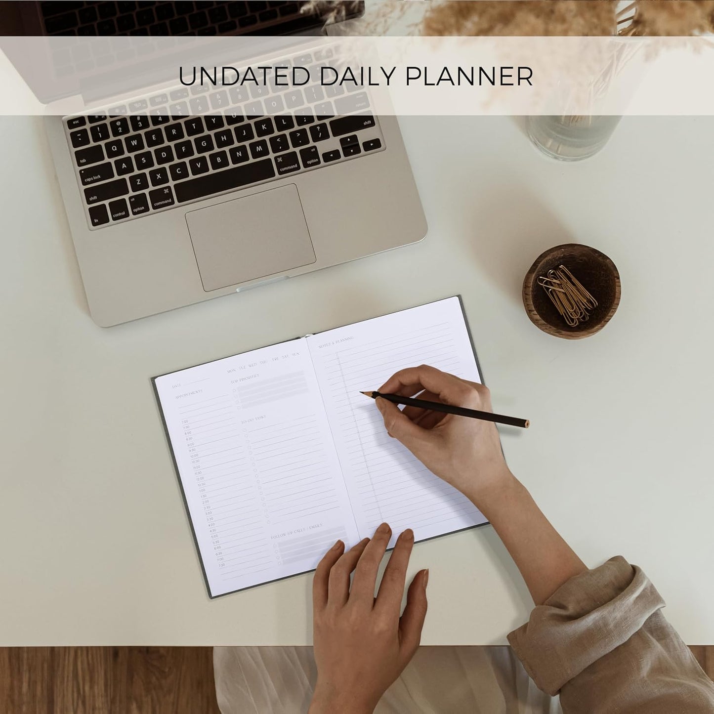 Aesthetic Daily Planner And Notebook With Hourly Schedule - Modern Har