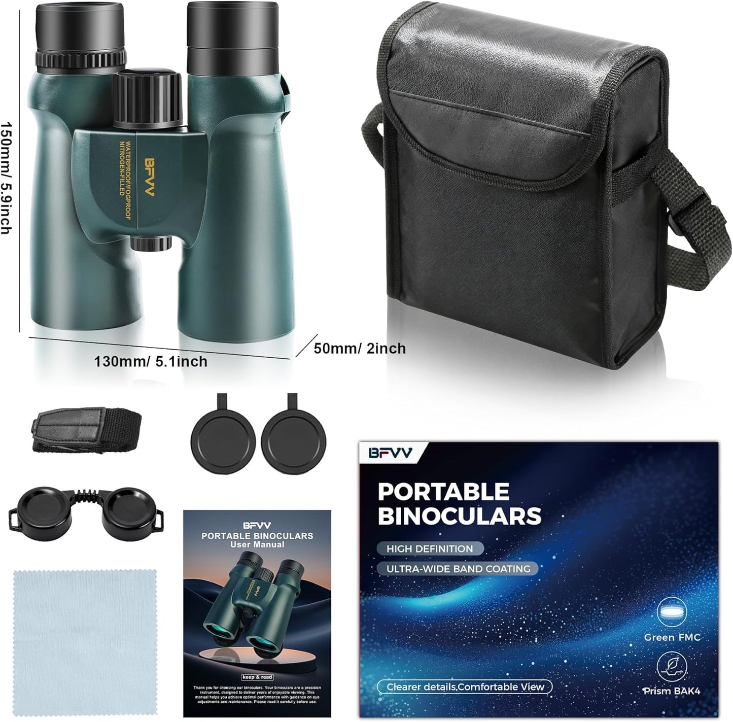 10x42 Binoculars for Adults High Powered, IP67 Waterproof Fogproof Compact Binoculars with Low Light Vision for Bird Watching Hunting Hiking Travel Camping Cruise Sports Stargazing Gift for Men