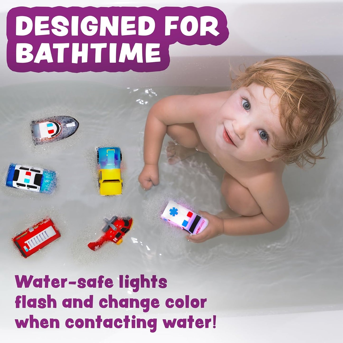 Tub Works® Emergency™ Cars Light Up Bath Toys, 6 Pack | Water-Activate
