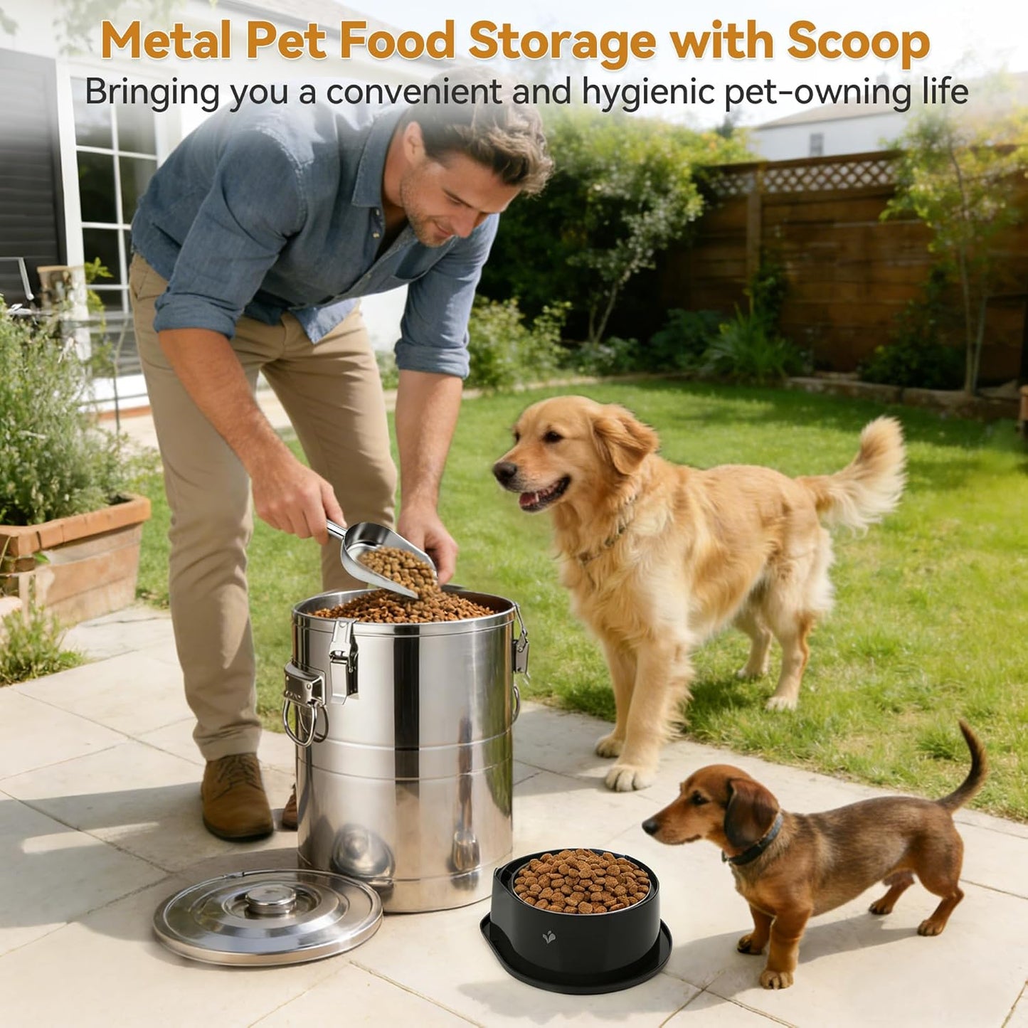 Newget 35 Lbs Stainless Steel Dog Food Storage Container, Large Airtight Pet Food Storage Bin with Lid to Keep Fresh, Metal Container with Scoop for Dog, Cat, Bird Seed, Rice, Grain & Kitchen Pantry