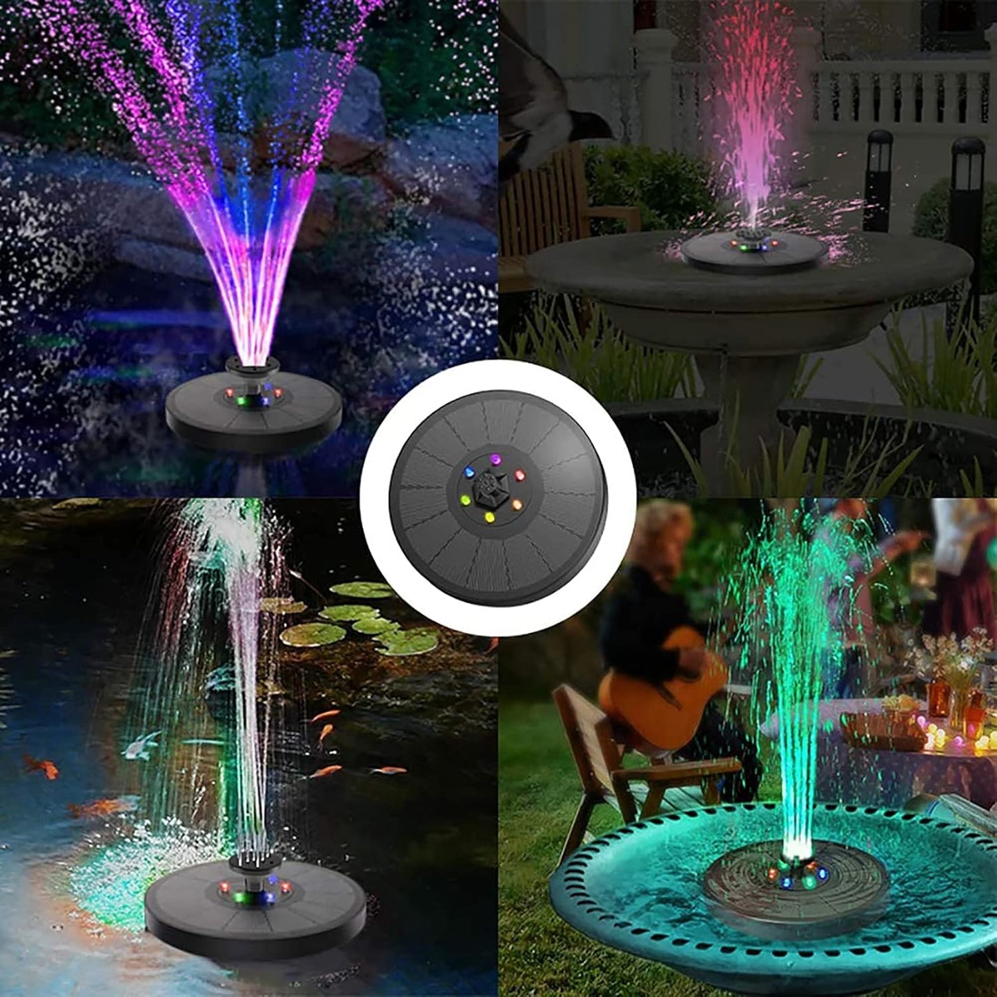 Solar Fountain Pump for Bird Bath 3W Solar Water Fountain Floating Solar Pond Pump with 8 LED Lights 6 Nozzles Free Standing Solar Fountain for Garden Fish Tank Pool Outdoor-3d 18cm(7inch)