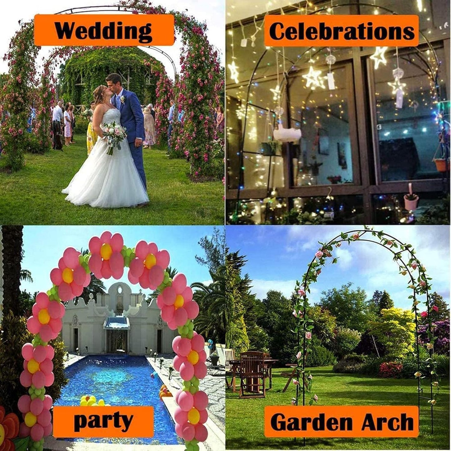 Heavy Duty Metal Garden Arch for Climbing Plants & Roses - Sturdy Outdoor Trellis Arbour for Weddings & Events, 350x220cm (137.8x86.6in)