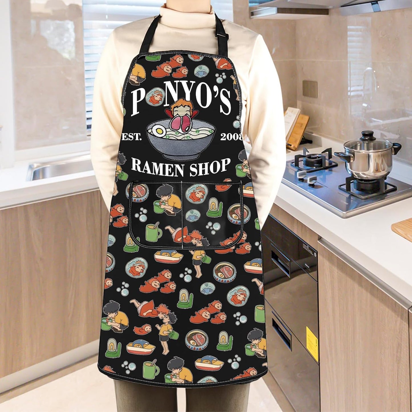 WCGXKO Anime Inspired Kitchen Apron Animated Movie Gift Japanese Animation Gift for Move Fans