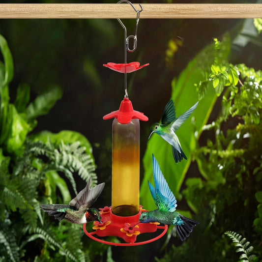 13 oz Outdoor Hanging Bird Feeder with 5 Flower-Shaped Ports & Perch - Anti Ant & Squirrel Guard for Hummingbirds, Butterflies & Birds, Garden Decorative Hanging Bird Feeder (2)