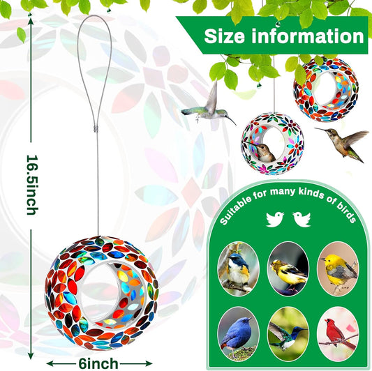 2 Pcs Mosaic Glass Hanging Bird Feeder Round Fly Through Balcony Bird