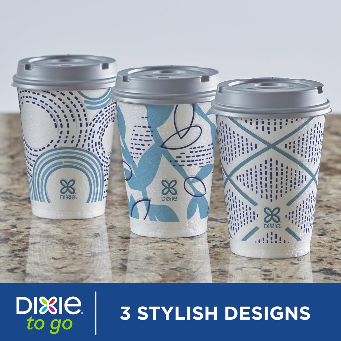 Dixie To Go Paper Coffee Cups With Lids, 12 oz, 14 ct, Disposable Insulated Paper Cups for On-The-Go Hot or Cold Beverages | Medium, With Lids, Disposable Cups, For On-The-Go, Hot Beverages