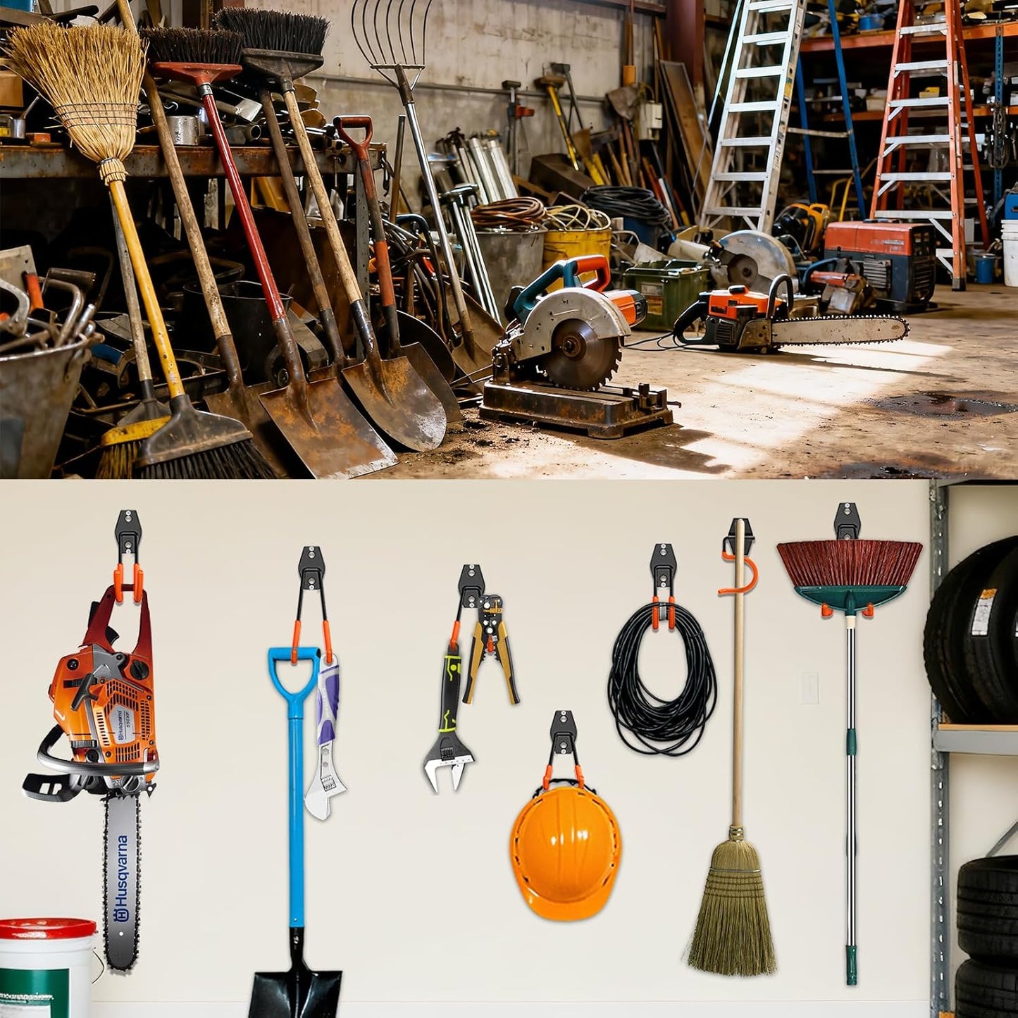 Steel Garage Storage Hooks - 16 Pack Anti-Slip Coating,Heavy Duty Steel Hooks for Hanging Power and Garden Tools,Ladders, Hose, Bikes, Ropes, Bulk Items, and More Hooks