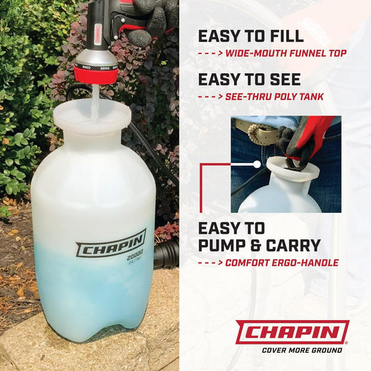 Chapin 20004 Pump Sprayer, 1-Gallon SureSpray Translucent Tank with an Easy Fill Funnel-Top Opening, Adjustable Cone Nozzle & 34" Long Reach Hose, Used for Fertilizer, Pesticides, Weeds & Pests