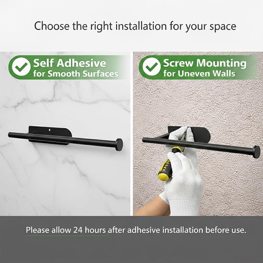 Paper Towel Holder, Self Adhesive or Screw Mounting, Black Wall Mount SUS304 Stainless Steel Paper Towel Holder Under Cabinet for Kitchen, Counter, Cabinet, Bathroom
