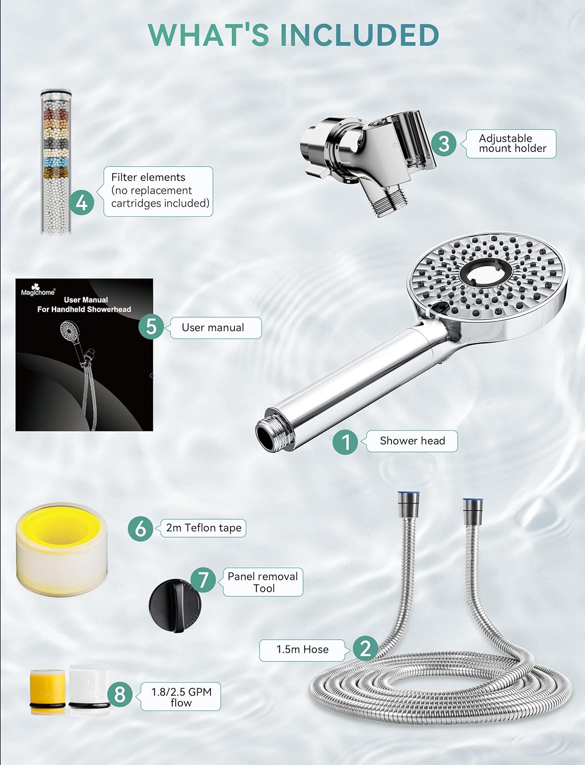 Filtered Shower Head with Handheld, High Pressure 10-Spd Detachable Chrome Showerhead with Stainless Hose, Water Softener Filter Beads for Hard Water - Remove Chlorine, Reduce Dry Itchy Skin