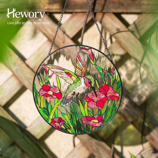 Hewory Hummingbirds Stained Glass Suncatcher: Handmade Hummingbird Sun