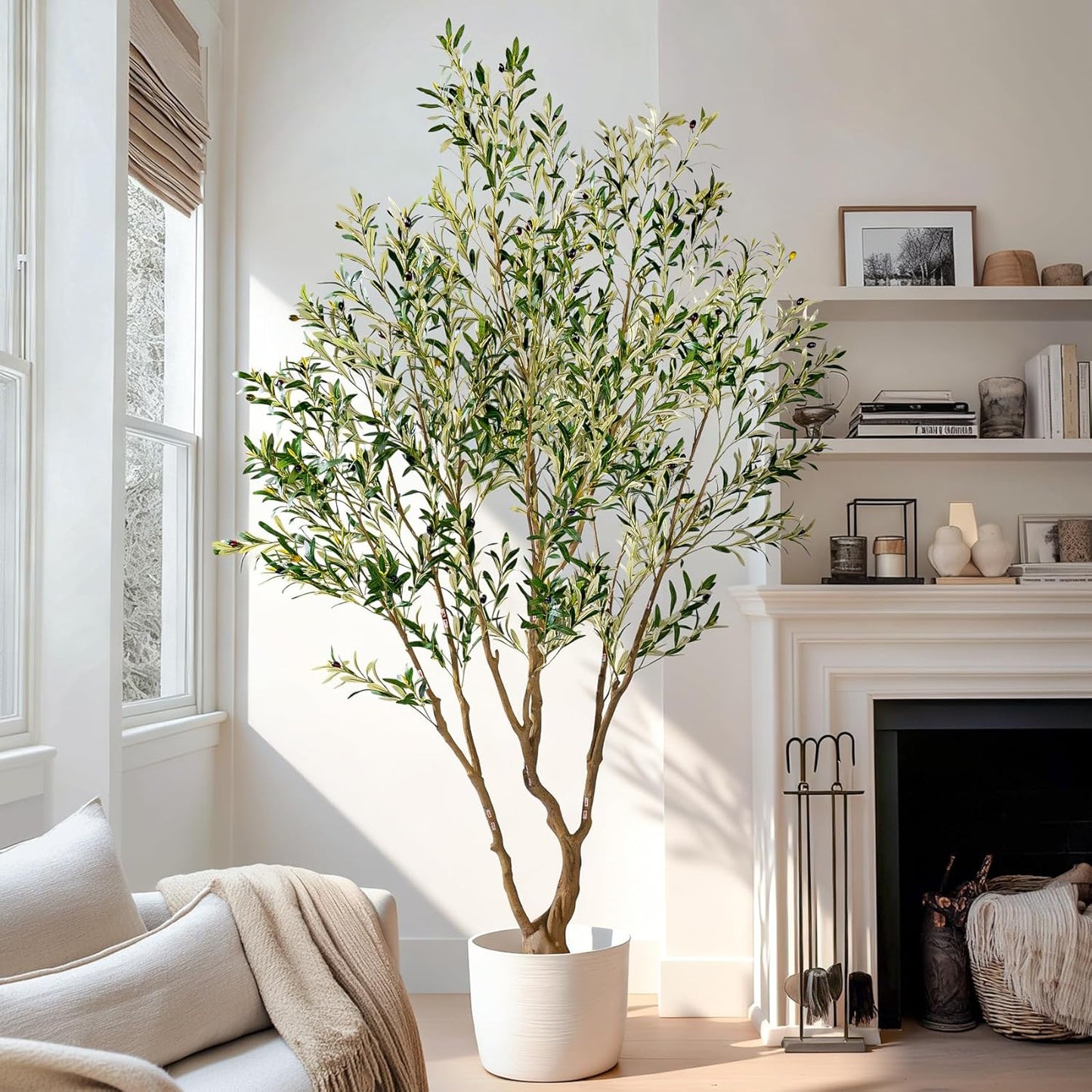 Large Fake Plastic plantas Tall Artificial Trees with Pot Indoor Outdoor Realistic Floor Faux Olive Trees for Home Living Room Office Porch Outside Patio Modern Farmhouse Decor Housewarming Gift