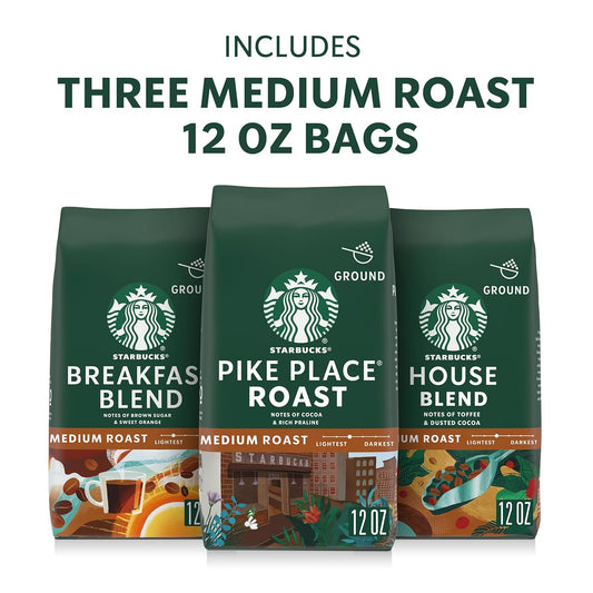 Starbucks Ground Coffee, Medium Roast Hot or Iced Coffee, Variety Pack