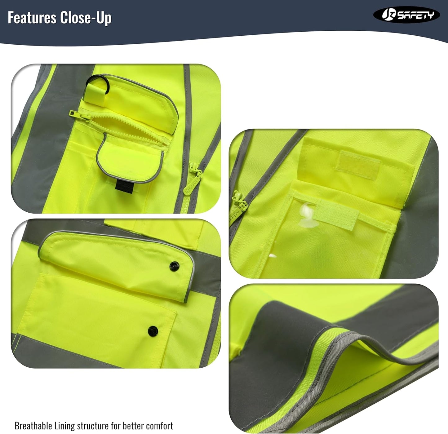 JKSafety 9 Pockets Class 2 High Visibility Zipper Front Safety Vest Wi