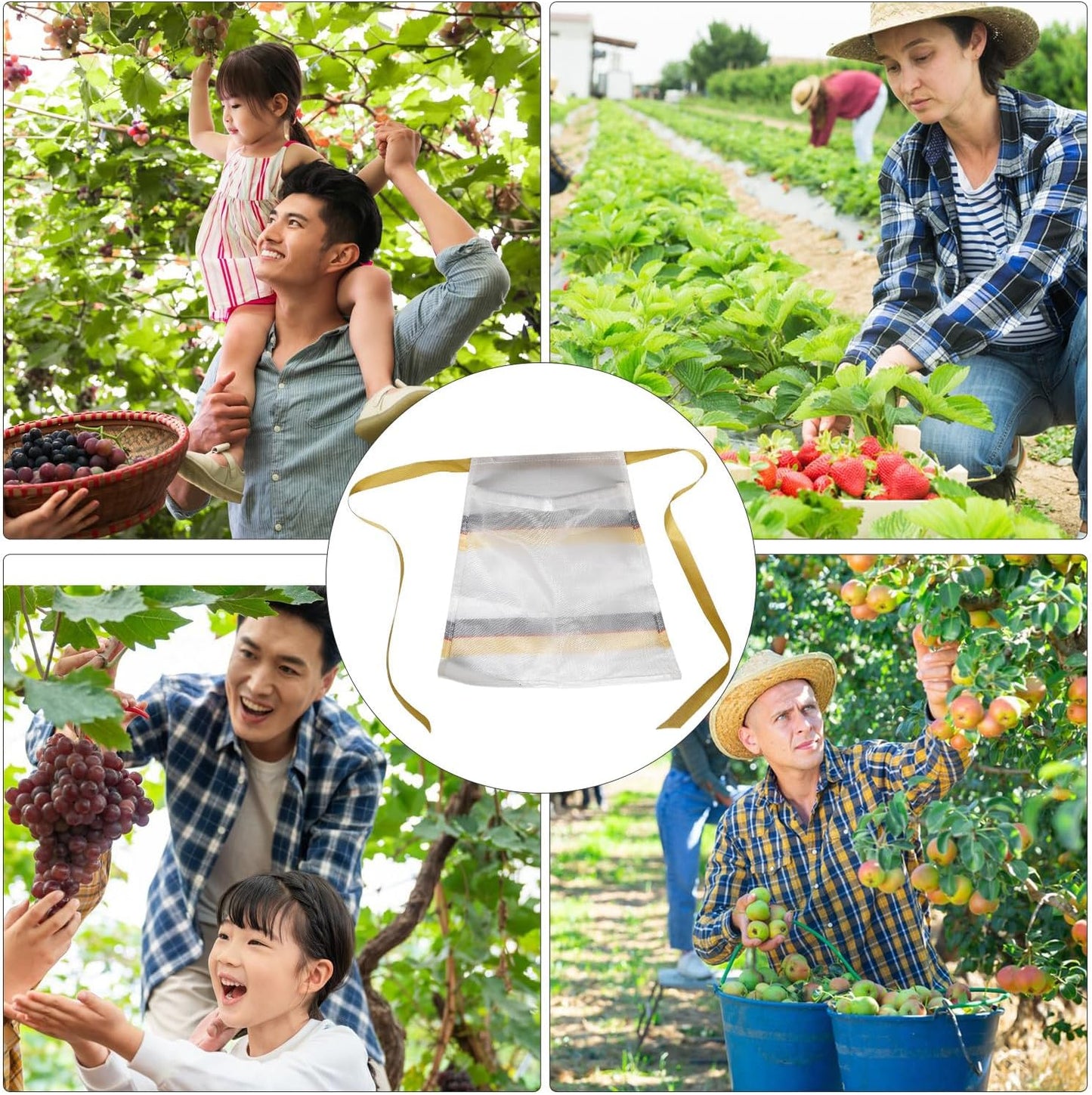 Milisten Breathable Fruit Vegetable Harvesting Apron Bag with Large Mesh Pocket, Small White Foraging Bag for Garden Mushroom Hunting and Fruit Picking, 4lb Capacity