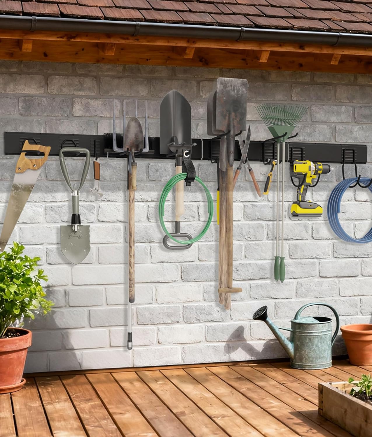 64" Heavy Duty Garage Tool Organizer Wall Mount with 10 Adjustable Metal Hooks, Storage Rack for Garage Organization, Garden Tools, Yard, and Shed Storage, Holds up to 660 lbs
