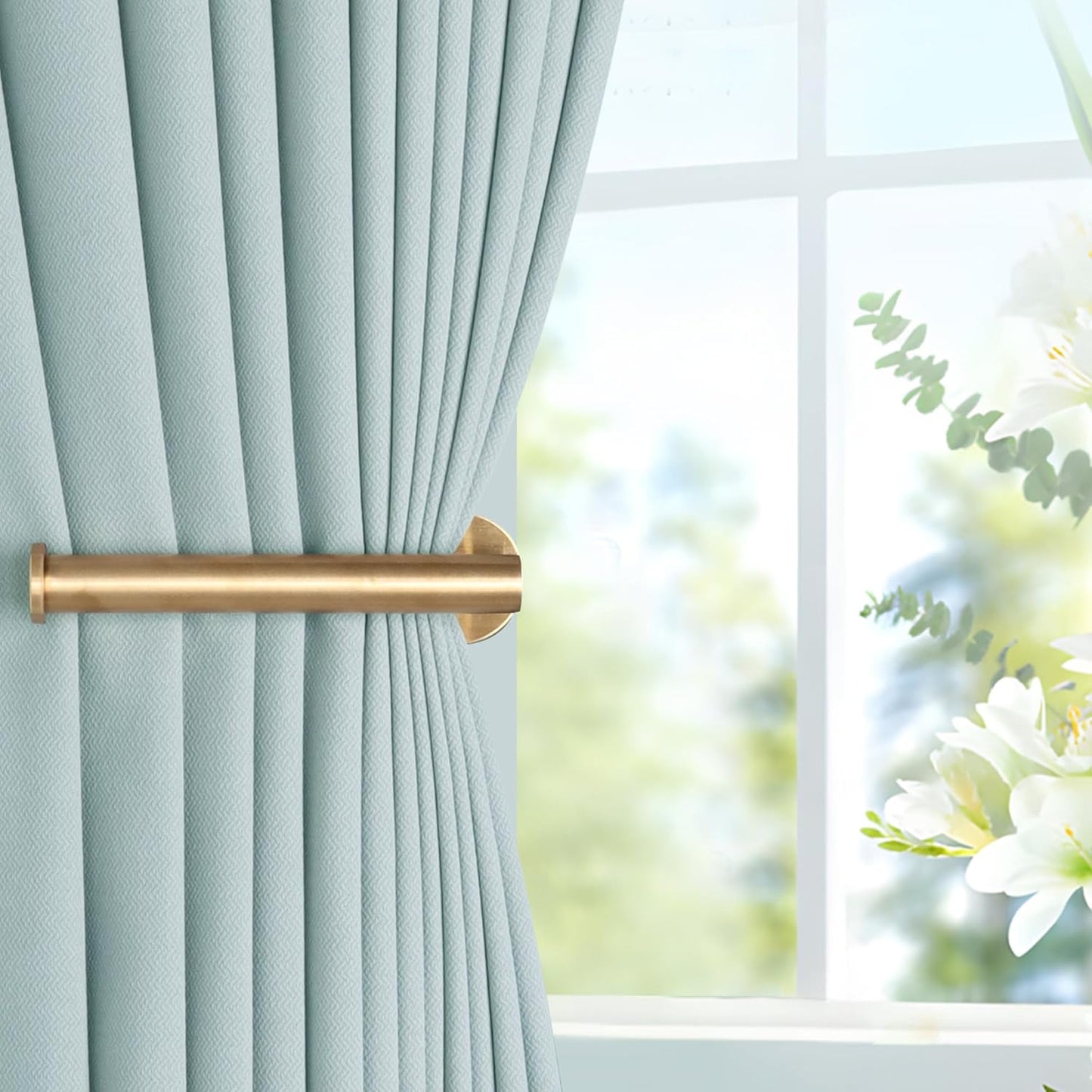 2 Pack Adhesive Curtain Holdbacks Curtain Tie Backs Curtain Holdbacks No Drill Curtain Pull Backs Adhesive Curtain Hooks Curtain Holders for Drapes (2, Gold)