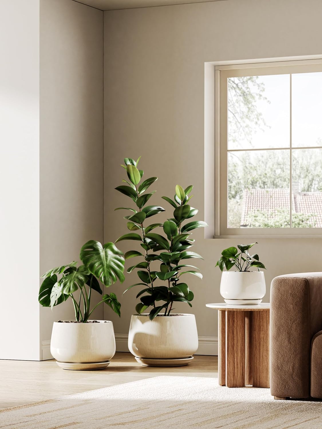 LE TAUCI Ceramic Plant Pots, Set of 2, 10 + 12 Inch Plant Pot, Elegant