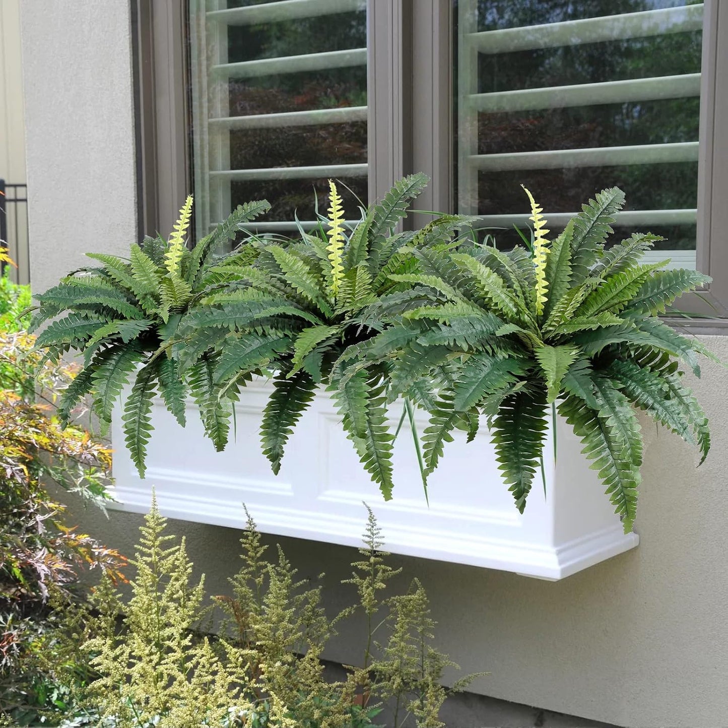 Dremisland Artificial Boston Fern Bush Set of 2 Large Artificial Ferns for Outdoors 30" Fake Ferns Hanging Faux Fern Artificial Bush Plants for Outdoors Planter Indoor Home Garden Porch Decor