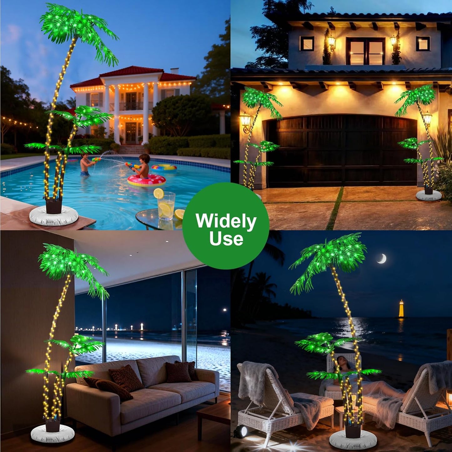 Solar Lighted Palm Tree 6FT Artificial Palm Tree with 219LED 8 Modes & Timer LED Fake Palm Trees for Patio Pool Yard Office Party Outdoor Indoor