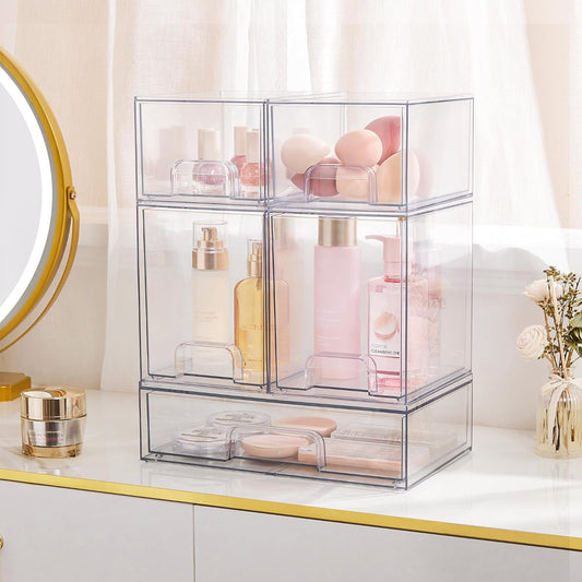 Vtopmart Stackable Storage Drawers Set of 5, Clear Plastic Organizer B