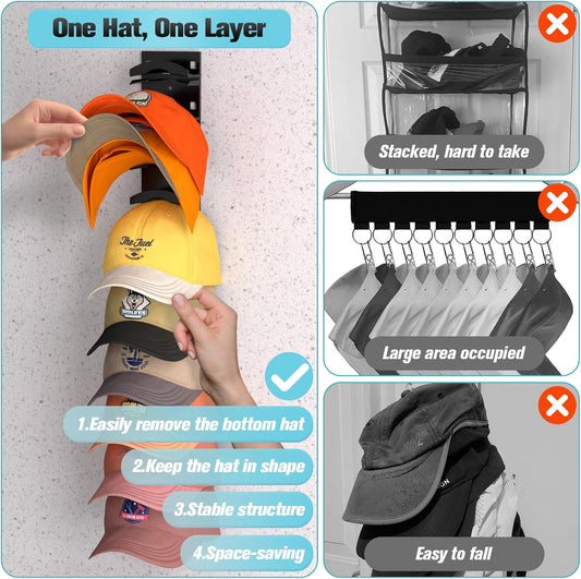Hat Organizer for Baseball Caps 2Pack, Hat Rack for Wall with Strong A