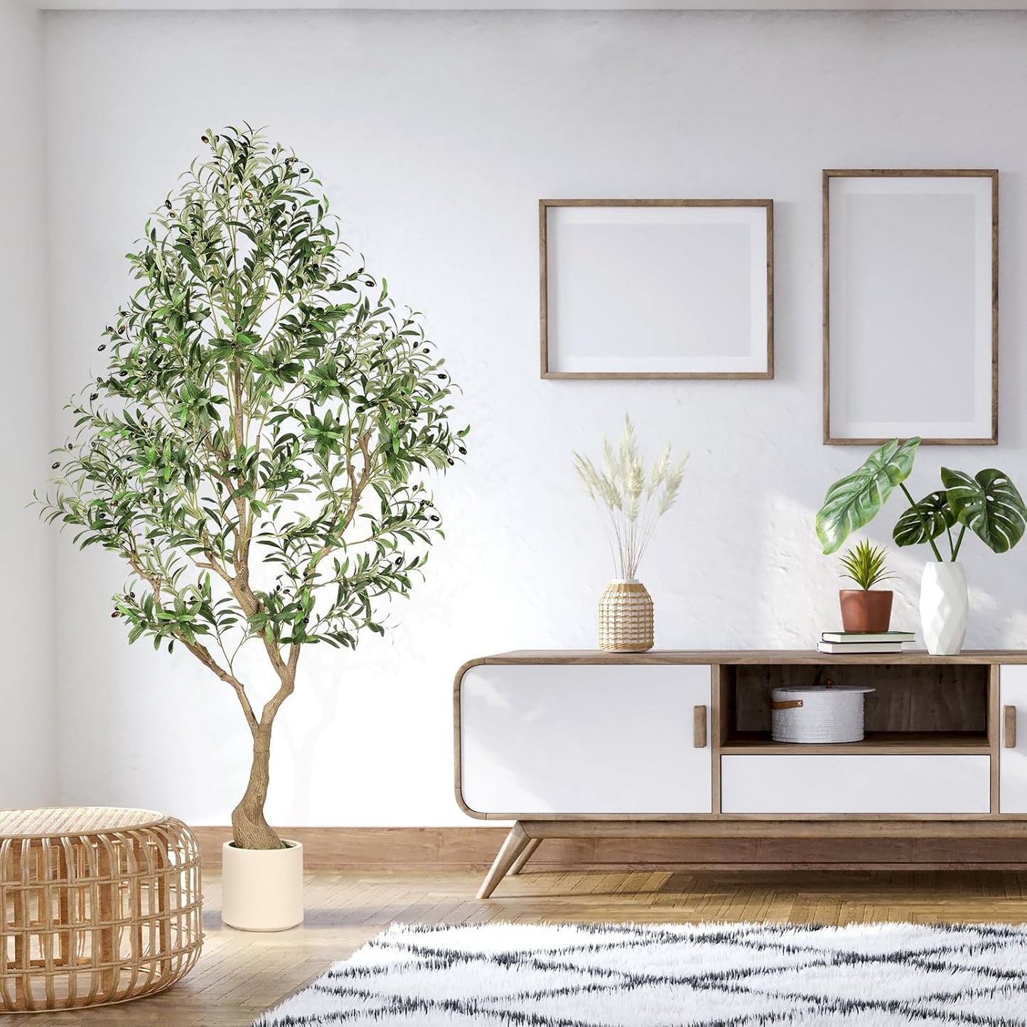 Olive Trees Artificial Indoor 7ft - Large Faux Olive Tree with Planter, Tall Fake Olive Tree with Lifelike Branches & Fruits, Artificial Plant in Pot for Home Office Living Room Decor