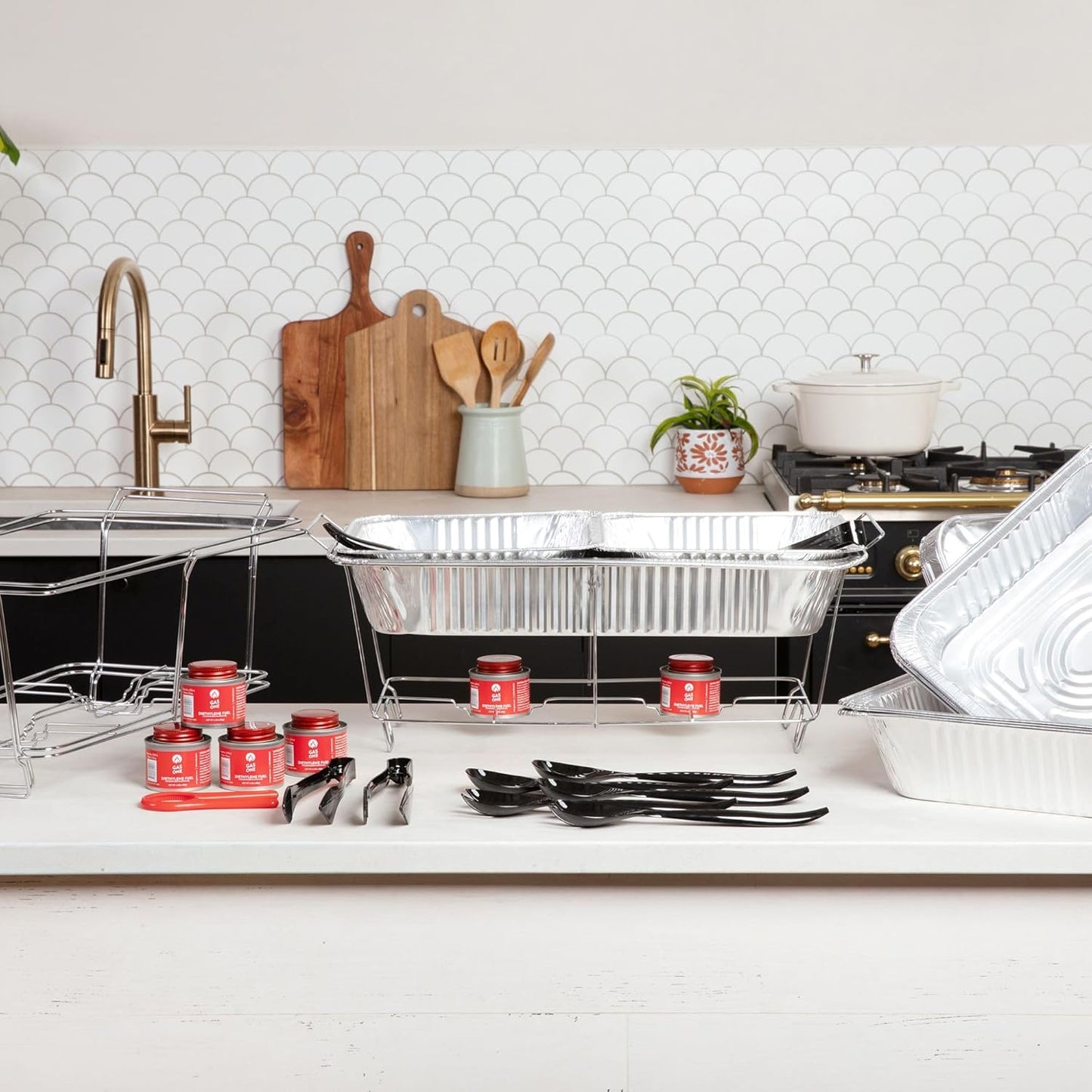 Large Full Size 33-Pcs Disposable Chaffing Buffet with-Covers, Utensil
